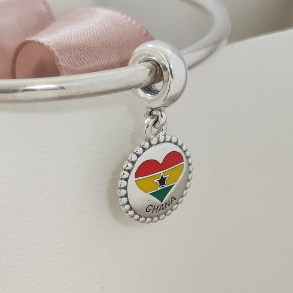 Pandora Ghana Heart Flag Dangle Charm for Pandora Bracelet Charm with box - Picture 5 of 5